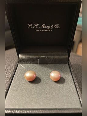 Macy's Peach Pink Pearl Stud Earrings